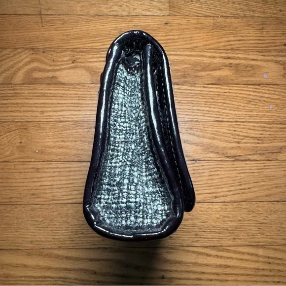 Brighton Black and Gray Tweed Clutch with Silver Flower and chain strap - Picture 4 of 10